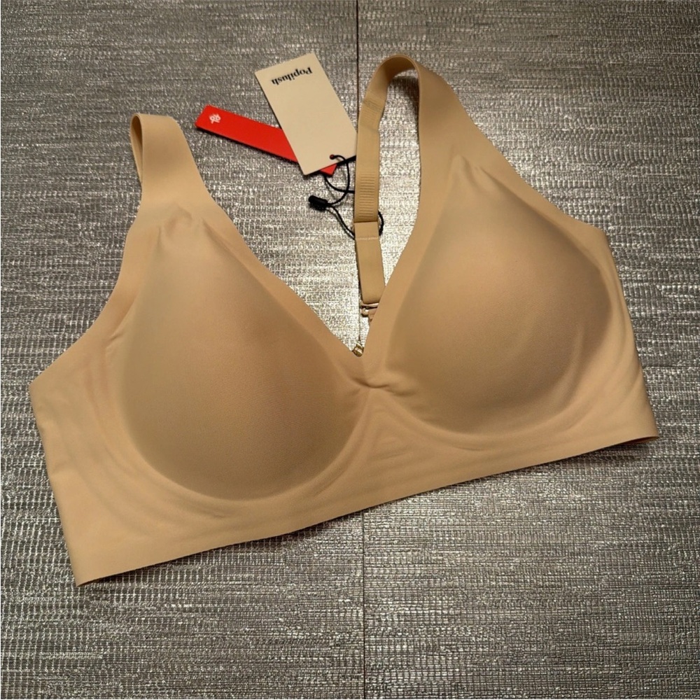 Popilush Wireless Bra Size Large Seamless No Underwire Deep-V T-shirt Bralette - Picture 4 of 8